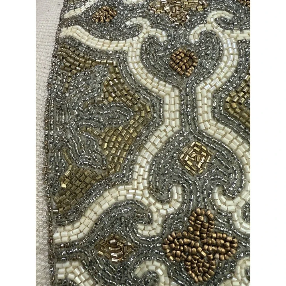 Pier 1 Beaded Pillow Rectangle Beige Gold Silver